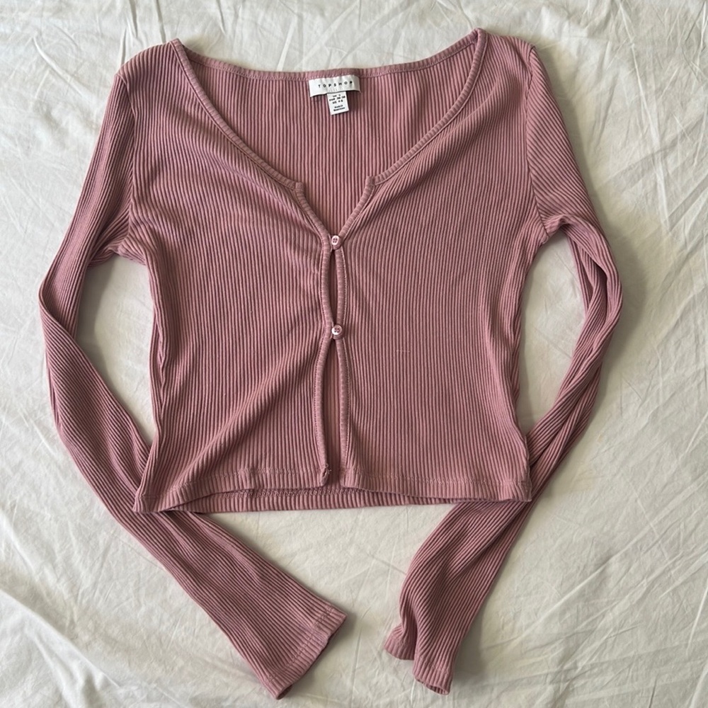 Top shop ribbed mauve lone sleeve